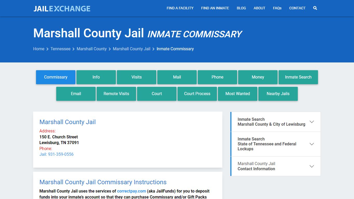 Inmate Commissary, Care Packs - Marshall County Jail, TN