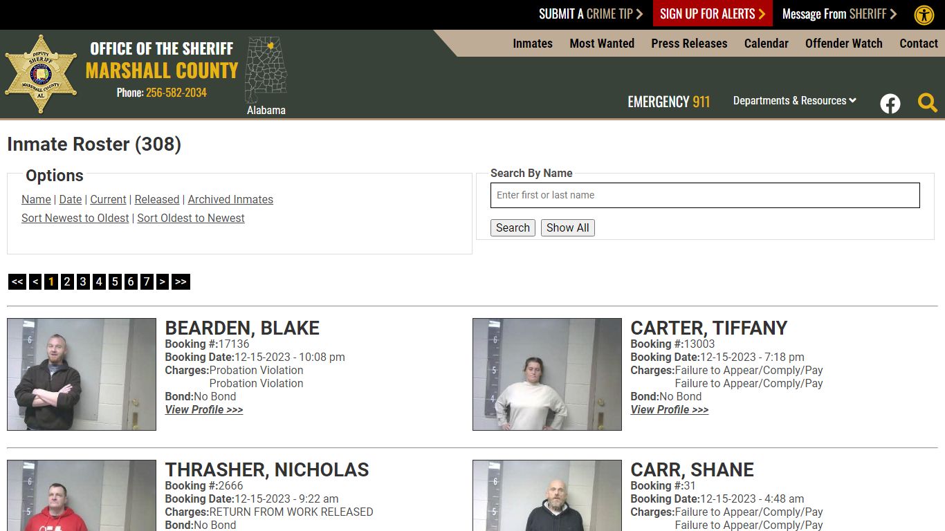 Inmate Roster (321) - Marshall County Sheriff's Office