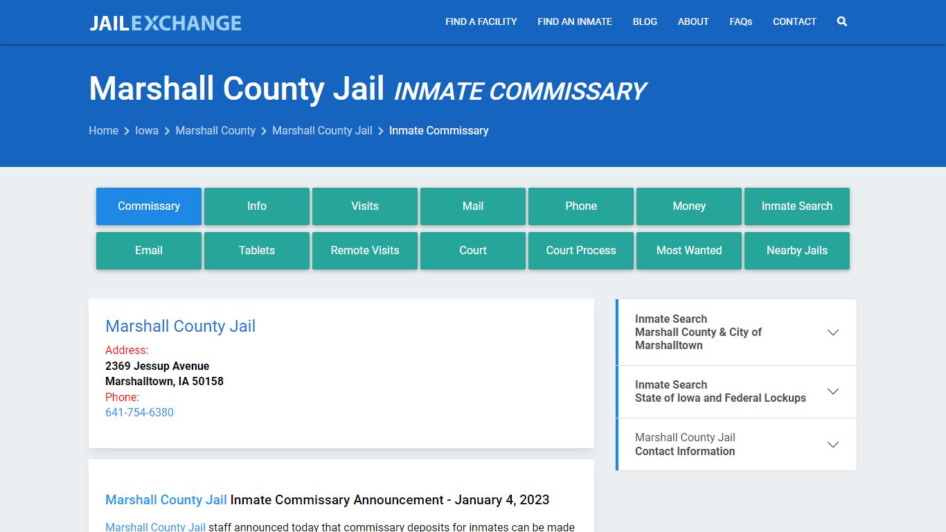 Inmate Commissary, Care Packs - Marshall County Jail, IA
